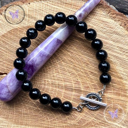 Black Onyx Healing Bracelet with Silver Toggle Clasp